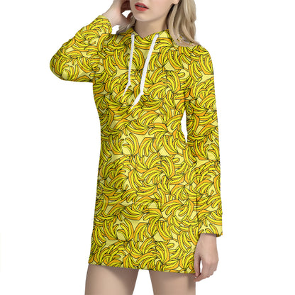 Yellow Geometric Banana Pattern Print Hoodie Dress