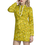 Yellow Geometric Banana Pattern Print Hoodie Dress