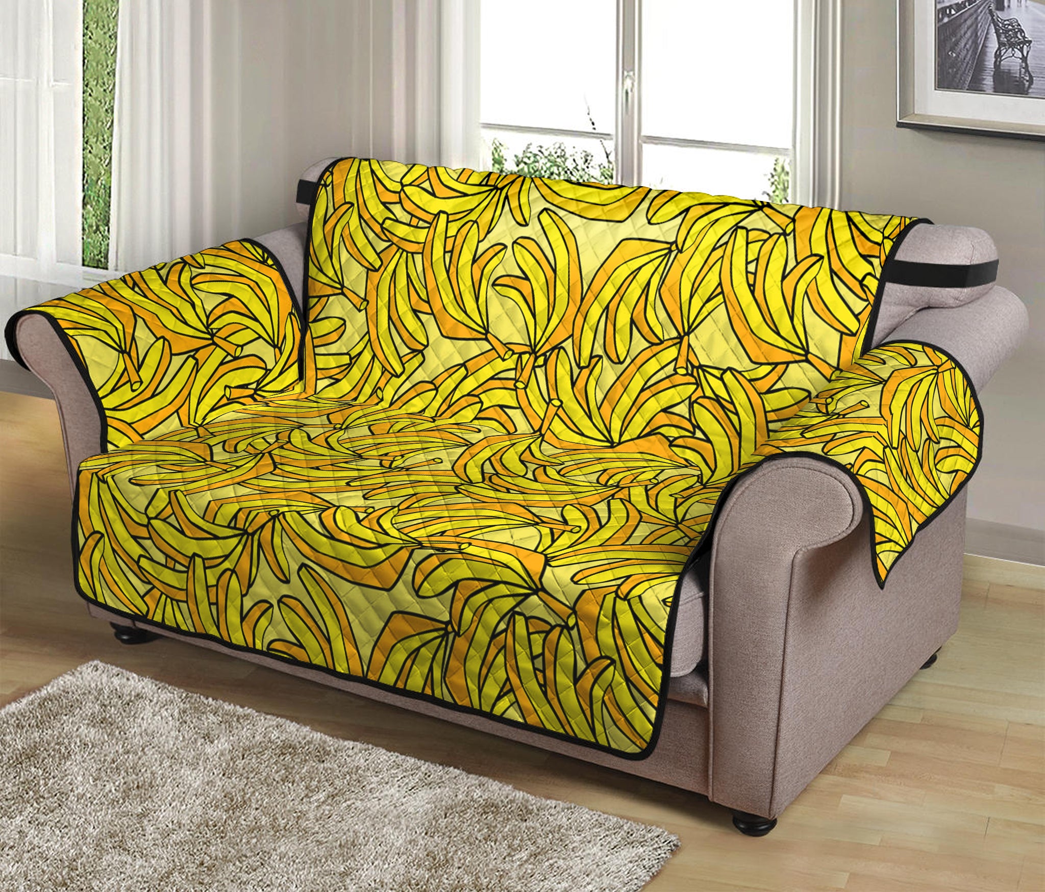 Yellow Geometric Banana Pattern Print Loveseat Protector