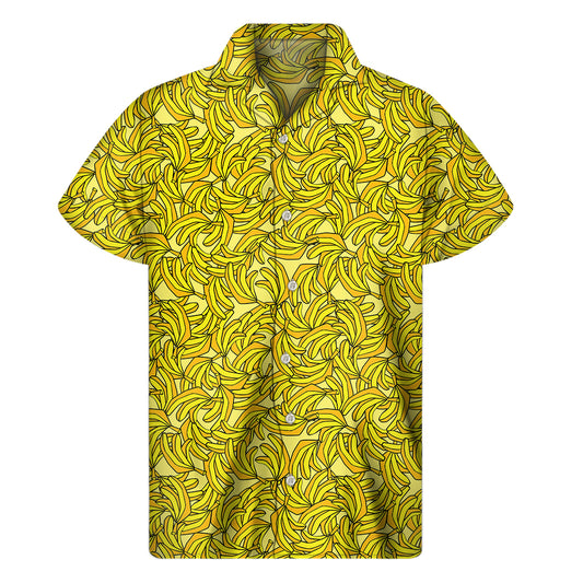 Yellow Geometric Banana Pattern Print Men's Short Sleeve Shirt