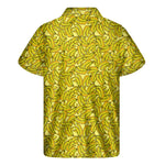Yellow Geometric Banana Pattern Print Men's Short Sleeve Shirt
