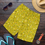 Yellow Geometric Banana Pattern Print Men's Shorts