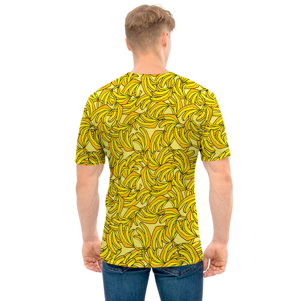 Yellow Geometric Banana Pattern Print Men's T-Shirt