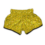 Yellow Geometric Banana Pattern Print Muay Thai Boxing Shorts