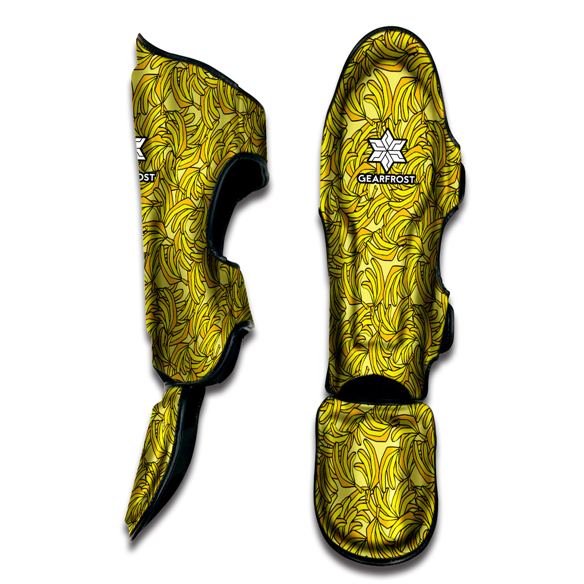 Yellow Geometric Banana Pattern Print Muay Thai Shin Guard