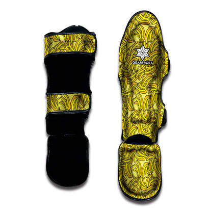 Yellow Geometric Banana Pattern Print Muay Thai Shin Guard