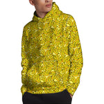 Yellow Geometric Banana Pattern Print Pullover Hoodie