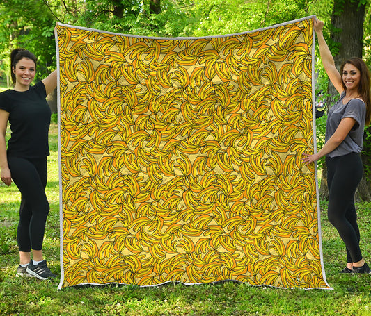 Yellow Geometric Banana Pattern Print Quilt