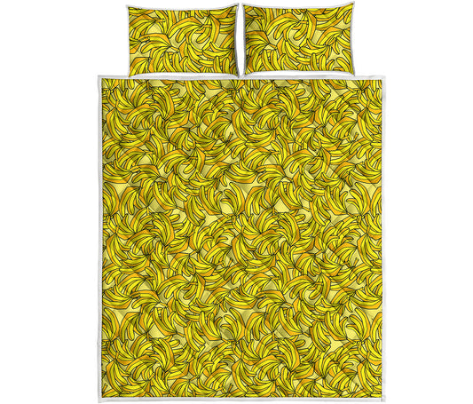 Yellow Geometric Banana Pattern Print Quilt Bed Set