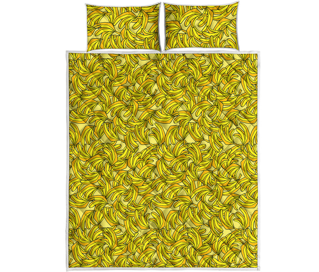 Yellow Geometric Banana Pattern Print Quilt Bed Set