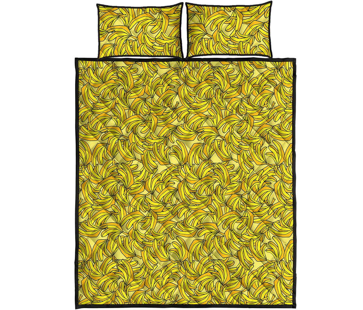 Yellow Geometric Banana Pattern Print Quilt Bed Set