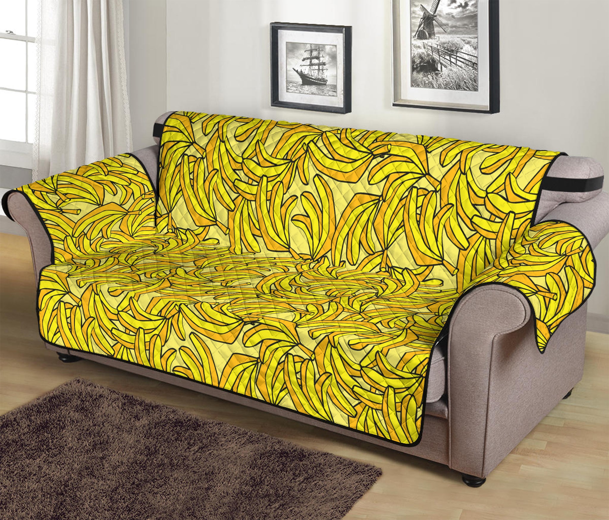 Yellow Geometric Banana Pattern Print Sofa Protector