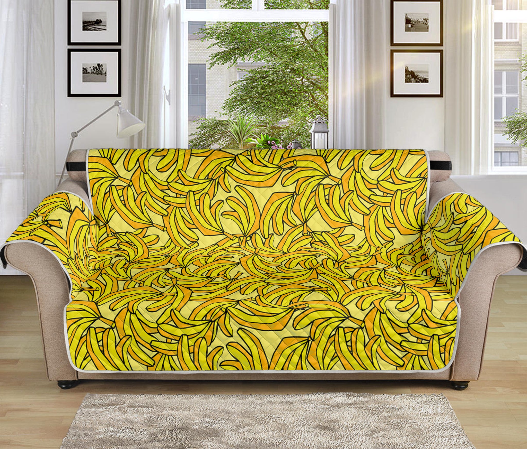 Yellow Geometric Banana Pattern Print Sofa Protector