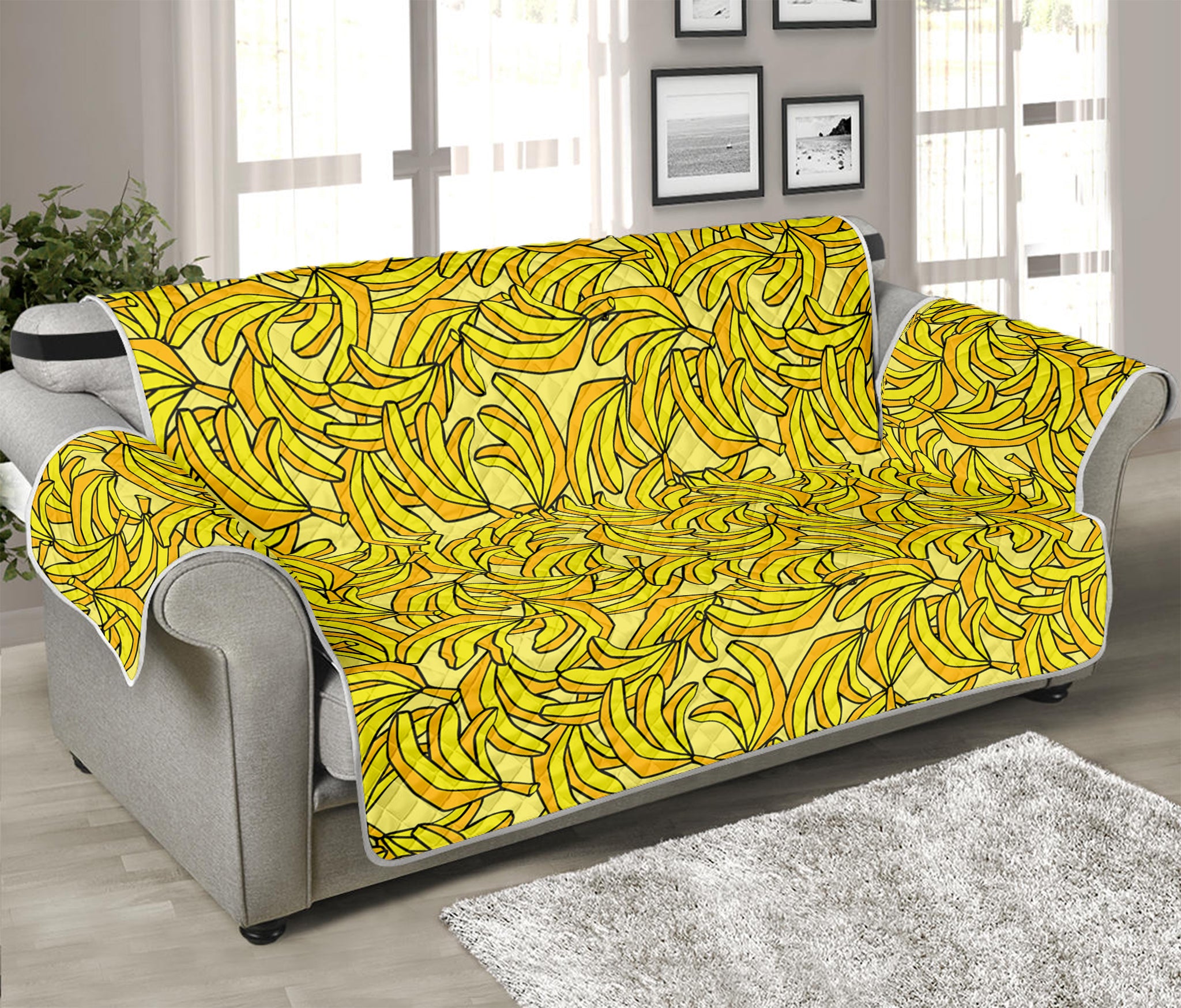 Yellow Geometric Banana Pattern Print Sofa Protector