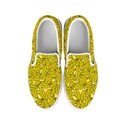 Yellow Geometric Banana Pattern Print White Slip On Shoes