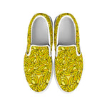 Yellow Geometric Banana Pattern Print White Slip On Shoes
