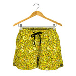 Yellow Geometric Banana Pattern Print Women's Shorts