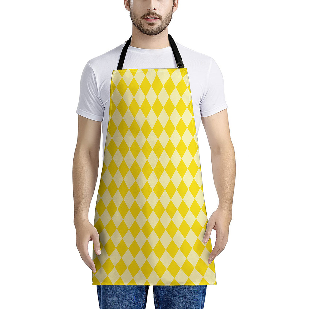 Yellow Harlequin Pattern Print Apron