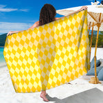 Yellow Harlequin Pattern Print Beach Sarong Wrap