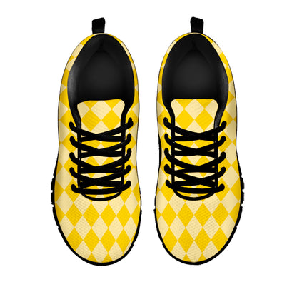 Yellow Harlequin Pattern Print Black Sneakers