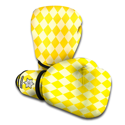 Yellow Harlequin Pattern Print Boxing Gloves
