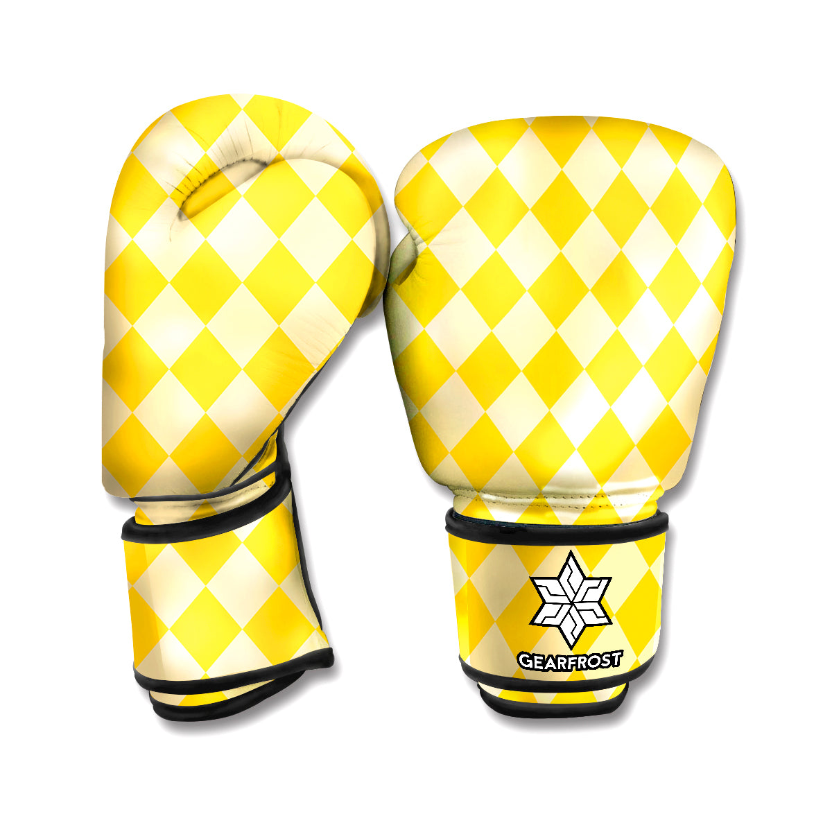 Yellow Harlequin Pattern Print Boxing Gloves