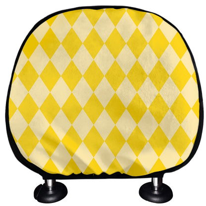Yellow Harlequin Pattern Print Car Headrest Covers