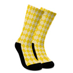 Yellow Harlequin Pattern Print Crew Socks