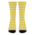Yellow Harlequin Pattern Print Crew Socks