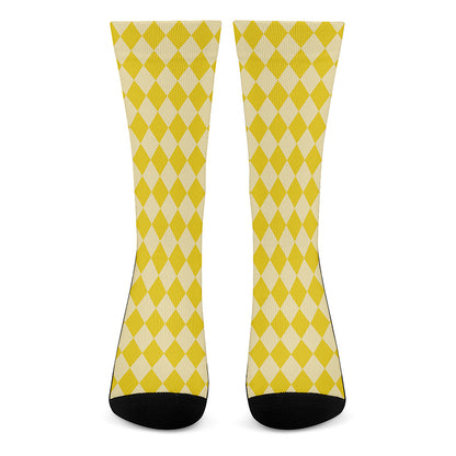 Yellow Harlequin Pattern Print Crew Socks