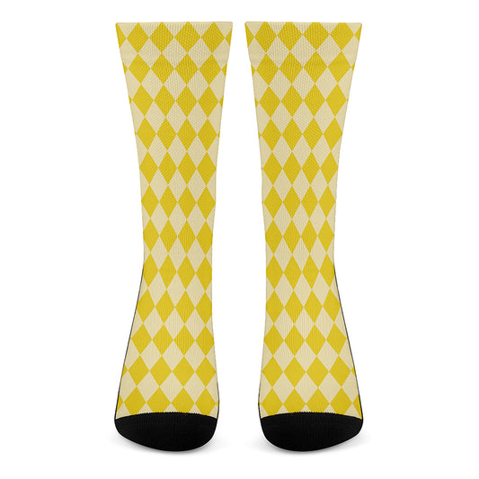 Yellow Harlequin Pattern Print Crew Socks