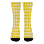 Yellow Harlequin Pattern Print Crew Socks
