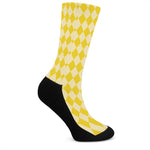 Yellow Harlequin Pattern Print Crew Socks