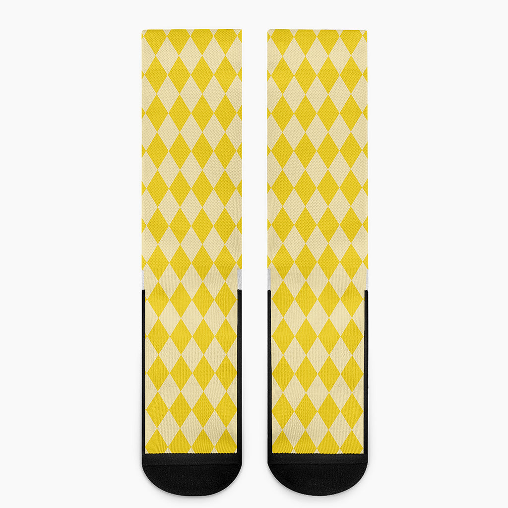 Yellow Harlequin Pattern Print Crew Socks