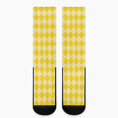 Yellow Harlequin Pattern Print Crew Socks