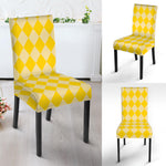 Yellow Harlequin Pattern Print Dining Chair Slipcover