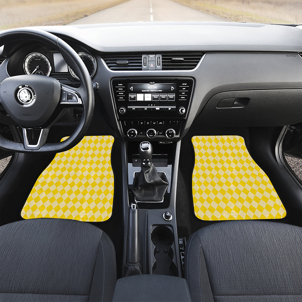 Yellow Harlequin Pattern Print Front and Back Car Floor Mats