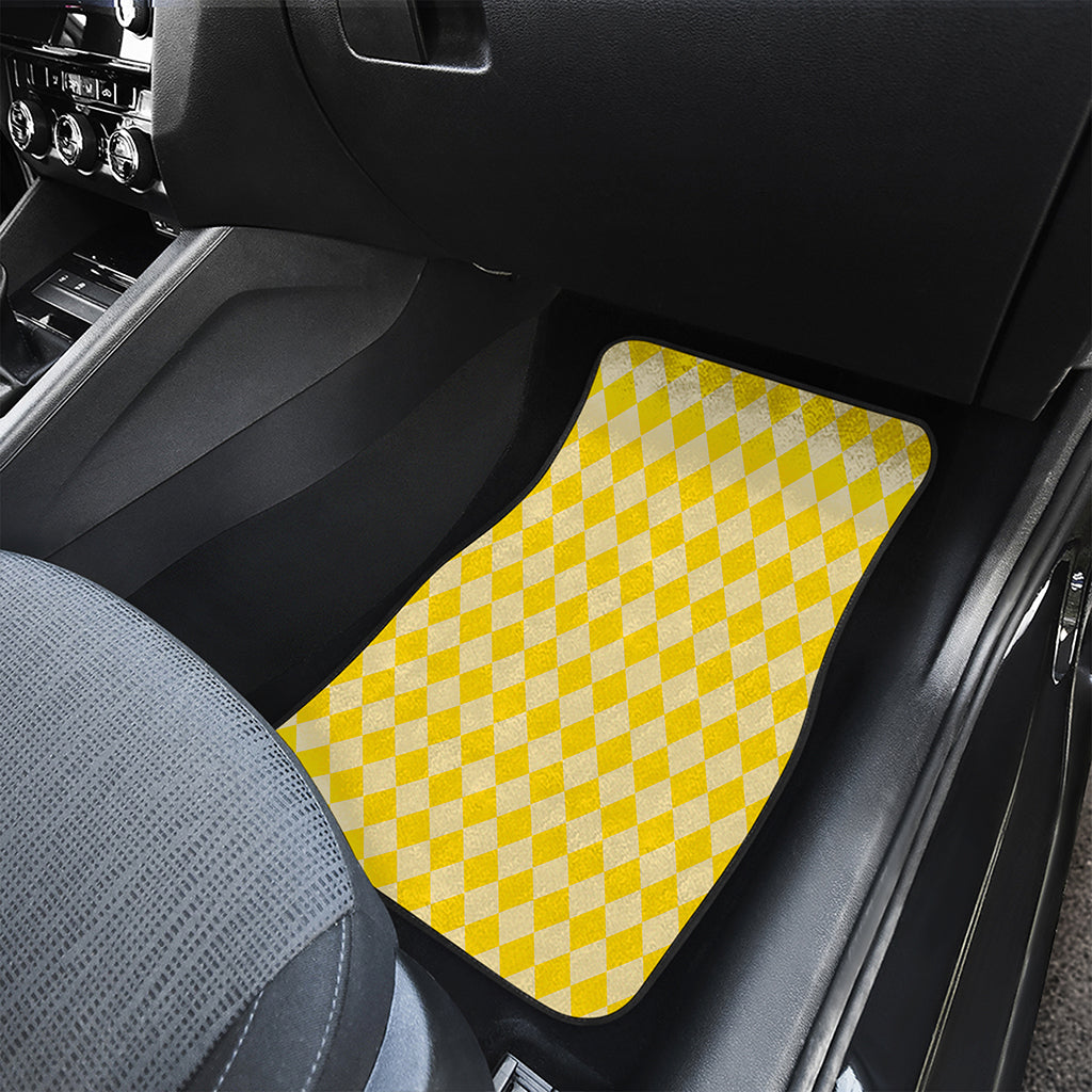 Yellow Harlequin Pattern Print Front and Back Car Floor Mats