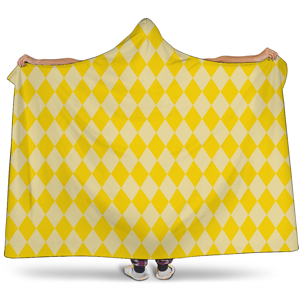 Yellow Harlequin Pattern Print Hooded Blanket