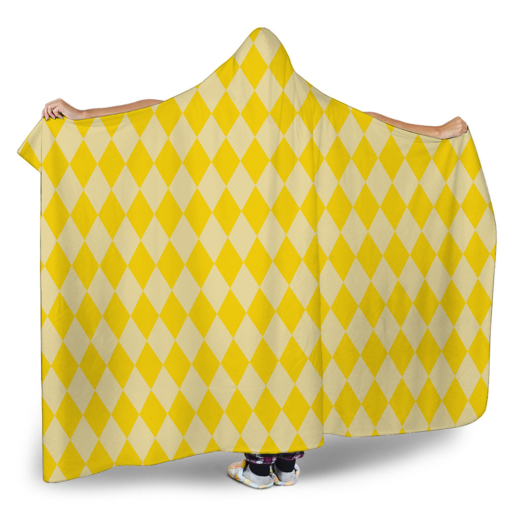 Yellow Harlequin Pattern Print Hooded Blanket