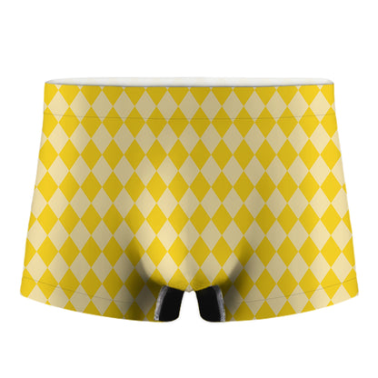 Yellow Harlequin Pattern Print Men's Boxer Briefs