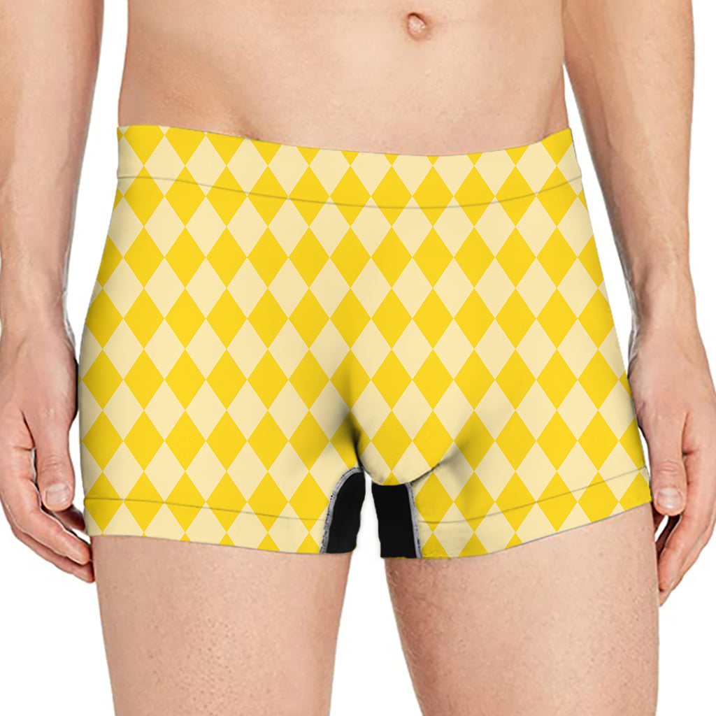 Yellow Harlequin Pattern Print Men's Boxer Briefs