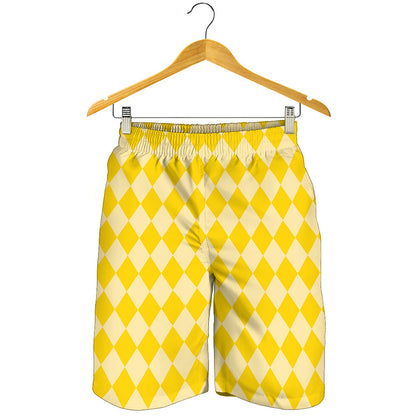 Yellow Harlequin Pattern Print Men's Shorts