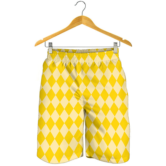 Yellow Harlequin Pattern Print Men's Shorts