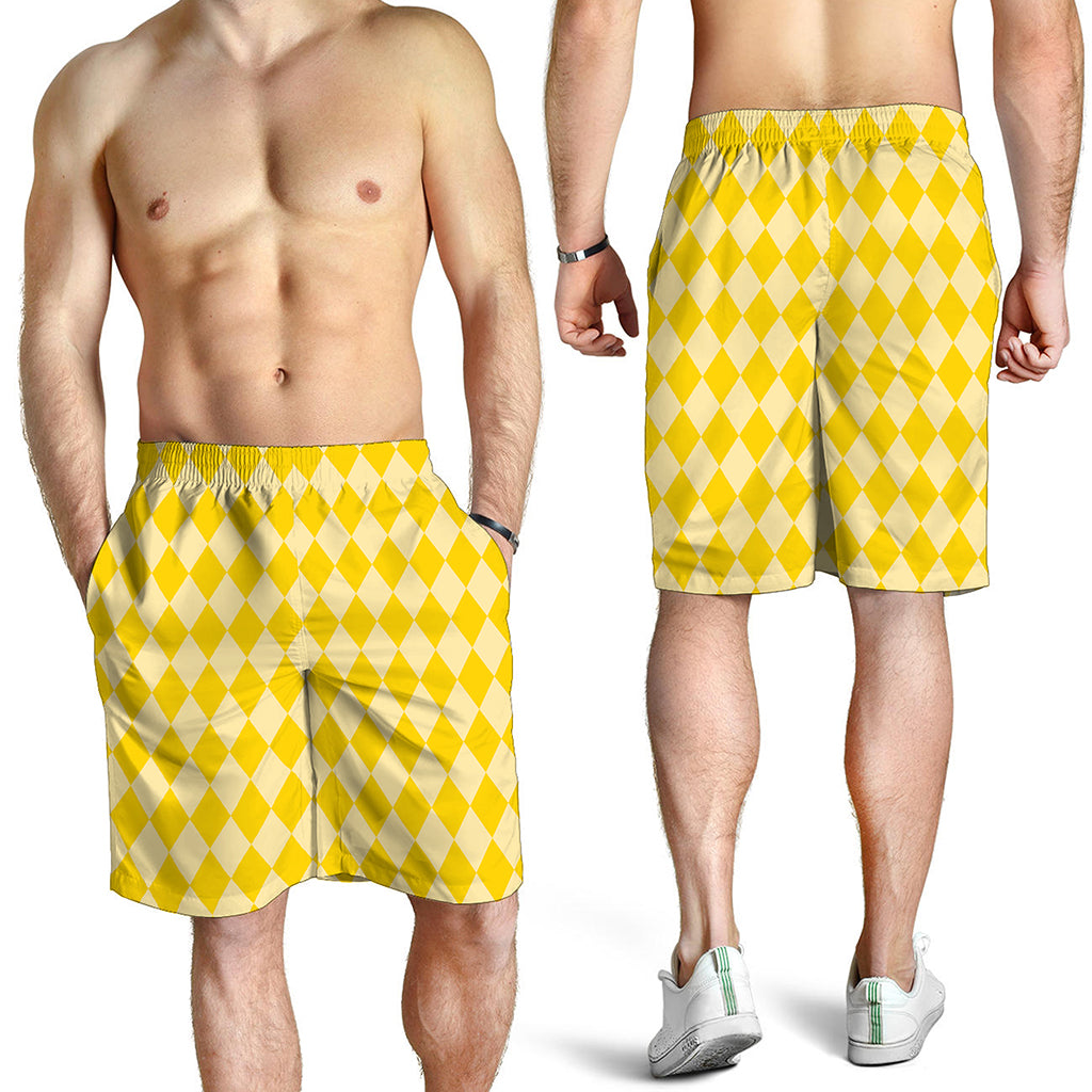 Yellow Harlequin Pattern Print Men's Shorts