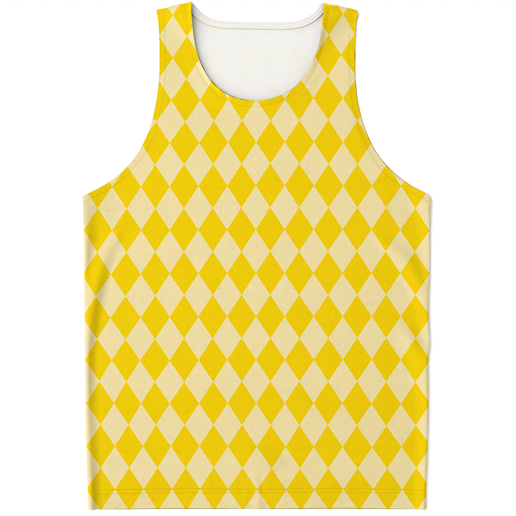 Yellow Harlequin Pattern Print Men's Tank Top