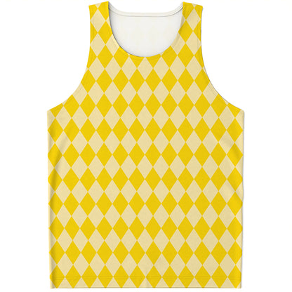 Yellow Harlequin Pattern Print Men's Tank Top