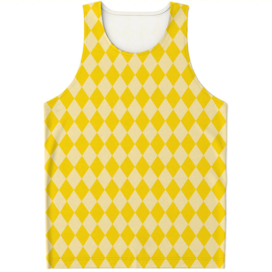 Yellow Harlequin Pattern Print Men's Tank Top