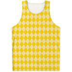 Yellow Harlequin Pattern Print Men's Tank Top
