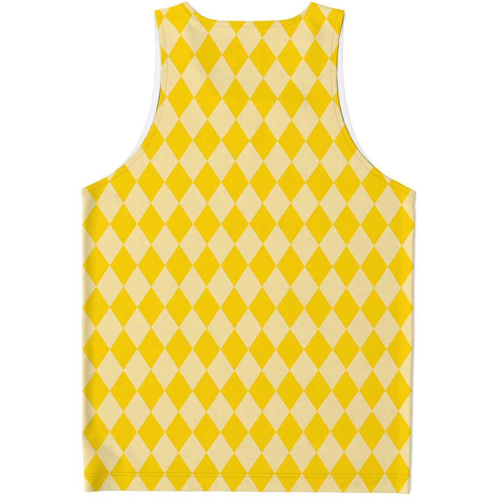 Yellow Harlequin Pattern Print Men's Tank Top